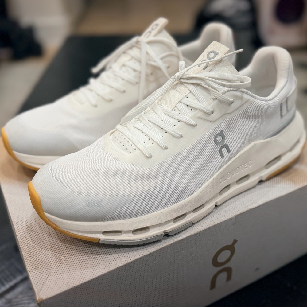 On Running Men's Cloudnova Form 2, White and Tan Sneakers. NWT!